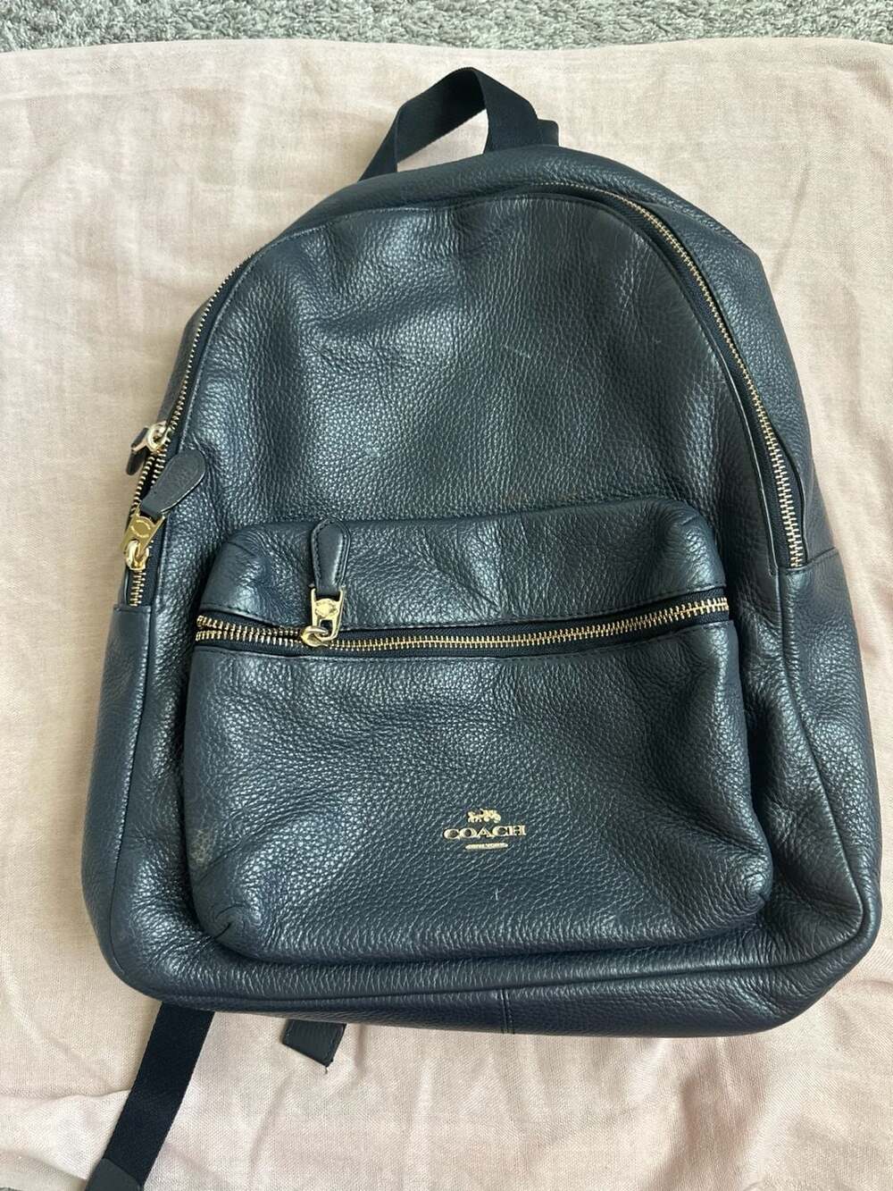 Coach Charlie Large Backpack Navy Pebble Leather F29004 Gold Hardware